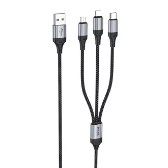   Hoco X102 3 az 1-ben USB-A töltőkábel (Lightning / Micro USB / USB-C) 2,4A 1 m fekete