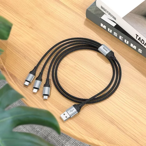 Hoco X102 3 az 1-ben USB-A töltőkábel (Lightning / Micro USB / USB-C) 2,4A 1 m fekete