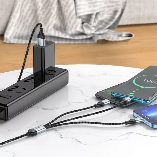 Hoco X102 3 az 1-ben USB-A töltőkábel (Lightning / Micro USB / USB-C) 2,4A 1 m fekete