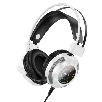   Hoco vezetékes gaming fejhallgató USB-A + 3,5 mm jack W110 2 m fehér