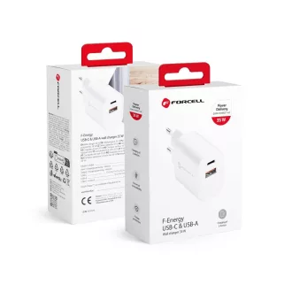   Forcell F-Energy hálózati töltő USB-C + USB-A QC4.0 PD 3A 35W TFK-TC-35WPD fehér