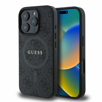   GUESS tok iPhone 16 Pro Magsafe kompatibilis GUHMP16LG4GFRK (PU 4G Ring Classic Logo) Fekete