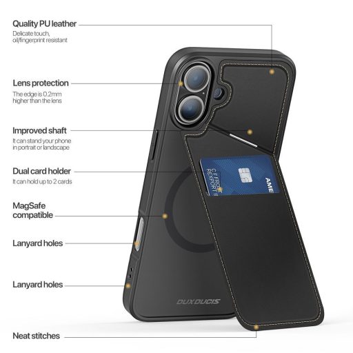 DUX DUCIS RAFI II MAG tok (kitámasztható) Magsafe kompatibilis iPhone 16 Plus fekete