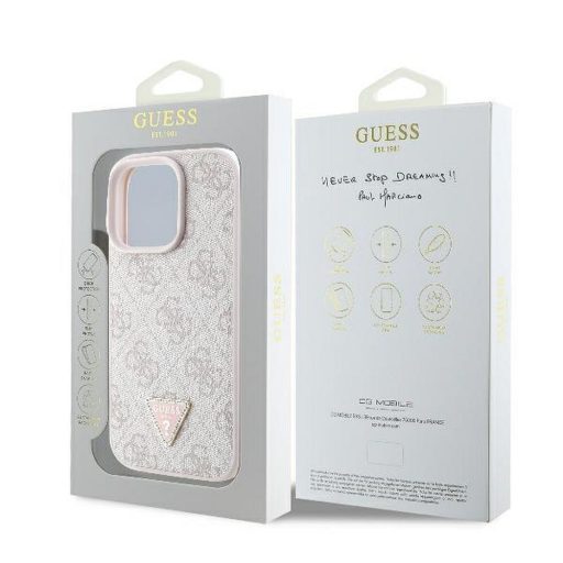 GUESS tok iPhone 16 Pro Max GUHCP16XP4TDPP (PU Leather 4G Triangle Strass) rózsaszín