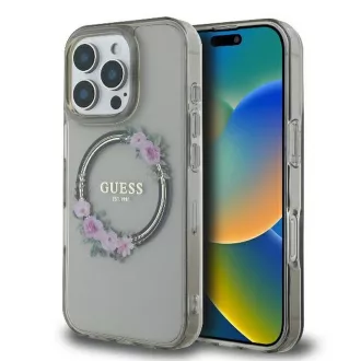   GUESS tok iPhone 16 Pro Magsafe kompatibilis GUHMP16LHFWFCK (IML Flowers Wreath) fekete
