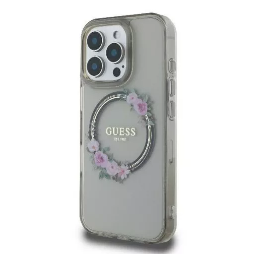GUESS tok iPhone 16 Pro Magsafe kompatibilis GUHMP16LHFWFCK (IML Flowers Wreath) fekete