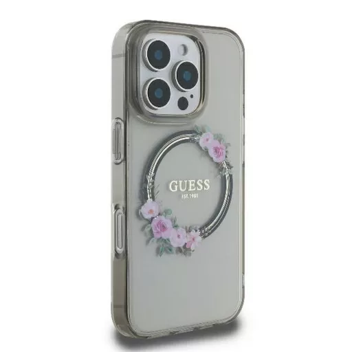 GUESS tok iPhone 16 Pro Magsafe kompatibilis GUHMP16LHFWFCK (IML Flowers Wreath) fekete