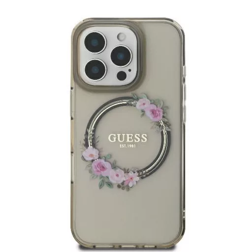 GUESS tok iPhone 16 Pro Magsafe kompatibilis GUHMP16LHFWFCK (IML Flowers Wreath) fekete