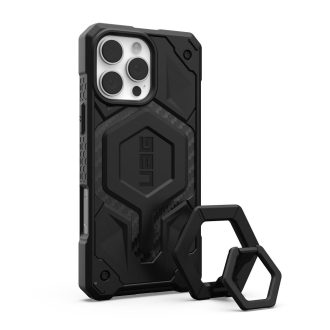   UAG Urban Armor Gear tok MONARCH PRO Magsafe kompatibilis and Magnetic Ring Stand for iPhone 16 Pro Max carbon fiber / fekete