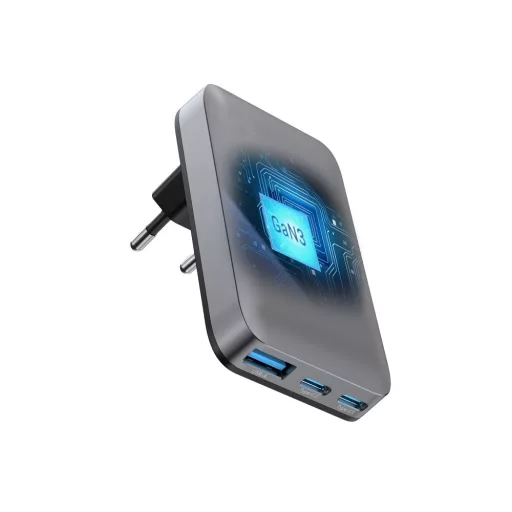 Forcell F-Energy hálózati töltő Ultra Slim GaN III 2×USB-C + USB-A QC4.0 PD 4A 65W VT-47 szürke