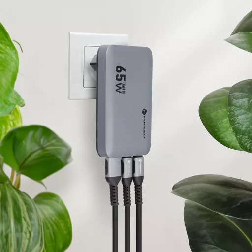 Forcell F-Energy hálózati töltő Ultra Slim GaN III 2×USB-C + USB-A QC4.0 PD 4A 65W VT-47 szürke
