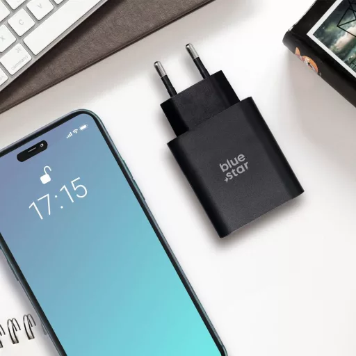 Blue Star hálózati töltő USB-C + USB-A QC4.0 PD 3A 25W TFB-TC-25WPD fekete