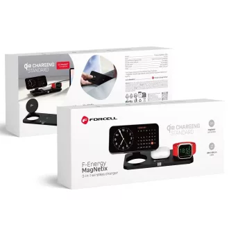   Forcell F-Energy MagNetix 3 az 1-ben vezeték nélküli töltő USB-C Qi2 20,5W MagSafe kompatibilis 0INT fekete