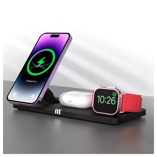 Forcell F-Energy MagNetix 3 az 1-ben vezeték nélküli töltő USB-C Qi2 20,5W MagSafe kompatibilis 0INT fekete