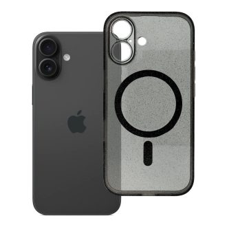   Clear Mag Cover tok iPhone 16  (STR / kameravédős) Magsafe kompatibilis fekete glitter