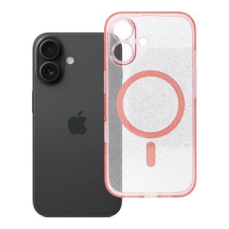   Clear Mag Cover tok iPhone 16  (STR / kameravédős) Magsafe kompatibilis rózsaszín glitter