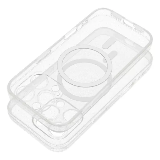 iPhone 15 PRO Clear Mag Cover tok (STR / kameravédelem) – Magsafe kompatibilis – átlátszó csillámos