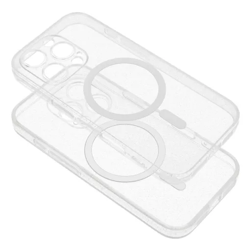 iPhone 15 PRO Clear Mag Cover tok (STR / kameravédelem) – Magsafe kompatibilis – átlátszó csillámos