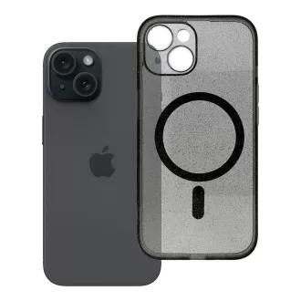   Clear Mag Cover tok iPhone 15  (STR / kameravédős) Magsafe kompatibilis fekete glitter