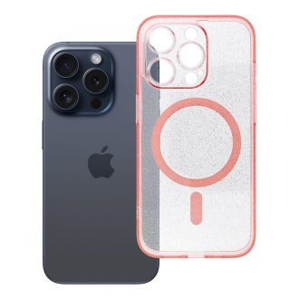   Clear Mag Cover tok iPhone 15 PRO  (STR / kameravédős) Magsafe kompatibilis rózsaszín glitter