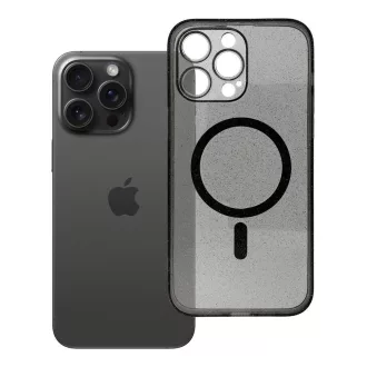   iPhone 14 PRO MAX Clear Mag Cover tok (STR / kameravédelem) – Magsafe kompatibilis – fekete csillámos