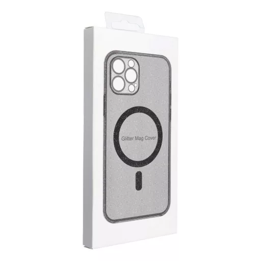iPhone 14 PRO MAX Clear Mag Cover tok (STR / kameravédelem) – Magsafe kompatibilis – fekete csillámos
