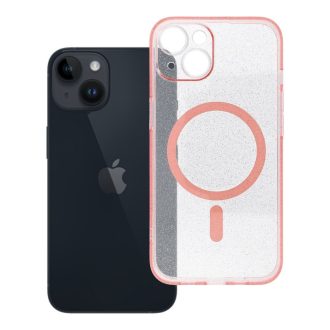   Clear Mag Cover tok Magsafe kompatibilis for iPhone 14 (kameravédős) rózsaszín glitter
