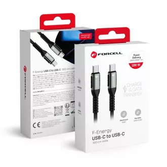  Forcell F-Energy USB-C – USB-C töltőkábel Cafule C260 QC4.0 PD 5A 100W 3 m fekete