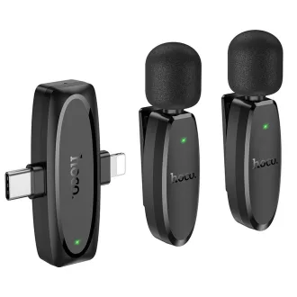   Hoco L15 vezeték nélküli csíptetős mikrofon Lightning / USB-C (2 db) fekete