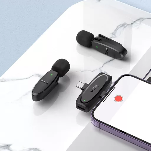 Hoco L15 vezeték nélküli csíptetős mikrofon Lightning / USB-C (2 db) fekete