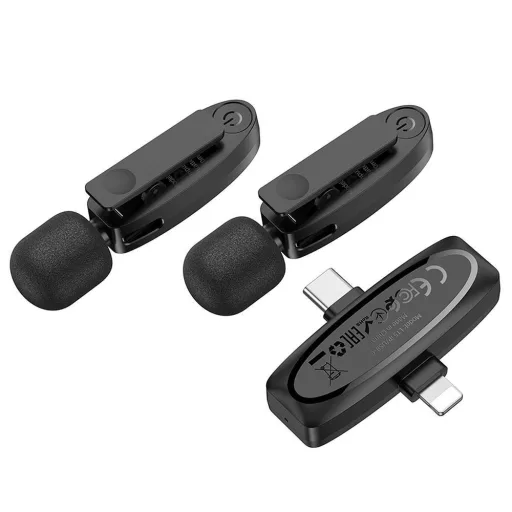 Hoco L15 vezeték nélküli csíptetős mikrofon Lightning / USB-C (2 db) fekete