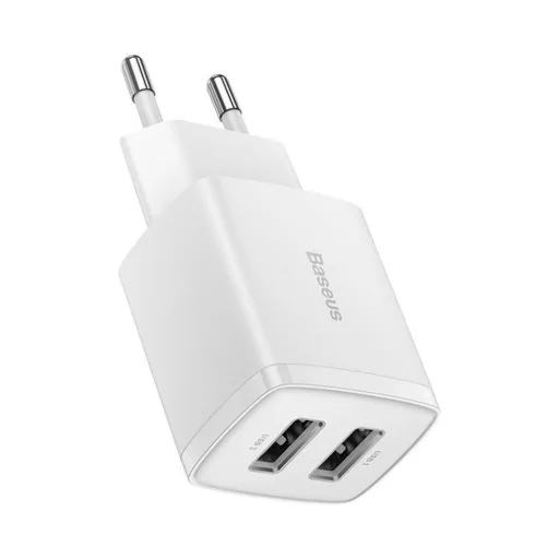 BASEUS hálózati töltő 2×USB-A 2,1A 10,5W CCXJ010202 fehér