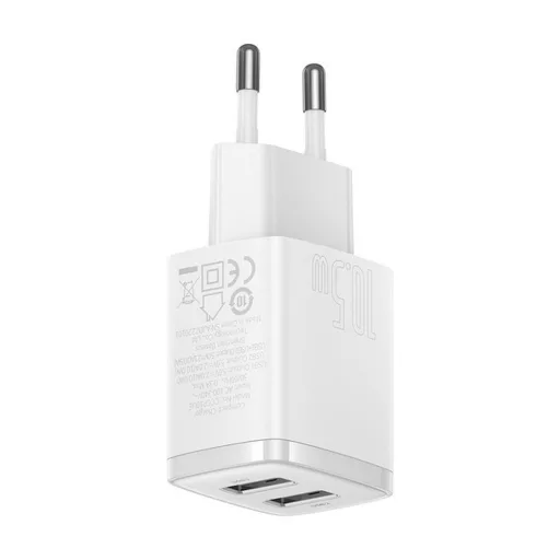 BASEUS hálózati töltő 2×USB-A 2,1A 10,5W CCXJ010202 fehér