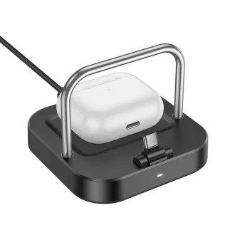   Hoco 2 az 1-ben asztali töltő USB-C PD QC 3A 30W + vezeték nélküli töltés 5W CQ16B fekete