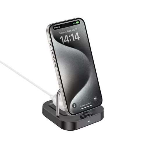 Hoco 2 az 1-ben asztali töltő USB-C PD QC 3A 30W + vezeték nélküli töltés 5W CQ16B fekete