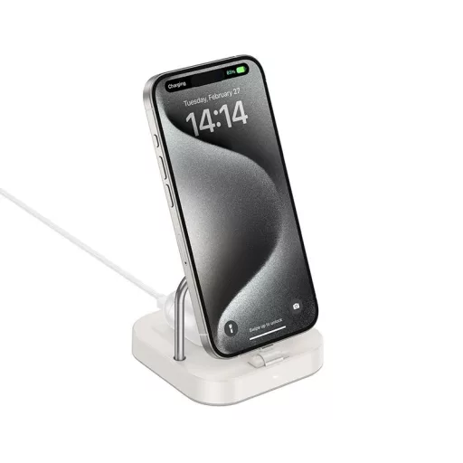 Hoco 2 az 1-ben asztali töltő USB-C PD QC 3A 30W + vezeték nélküli töltés 5W CQ16B tejfehér