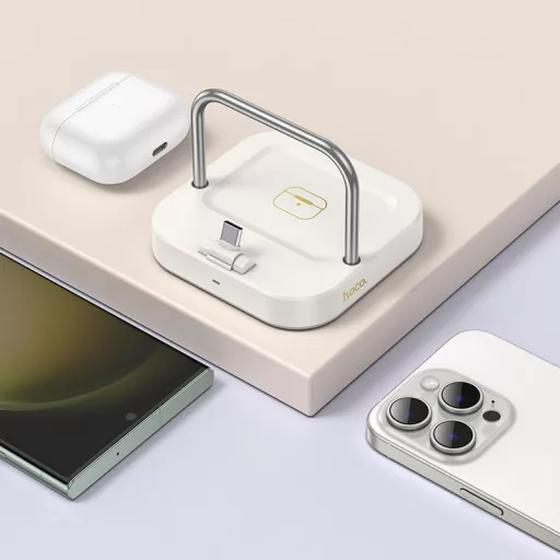 Hoco 2 az 1-ben asztali töltő USB-C PD QC 3A 30W + vezeték nélküli töltés 5W CQ16B tejfehér