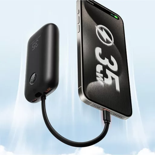 Veger powerbank K1 W1188 PD QC3.0 35W 10000 mAh beépített USB-C / Lightning kábelekkel fekete