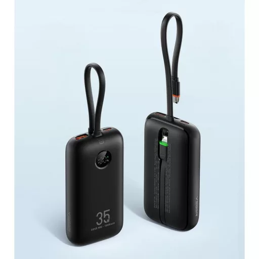 Veger powerbank K1 W1188 PD QC3.0 35W 10000 mAh beépített USB-C / Lightning kábelekkel fekete