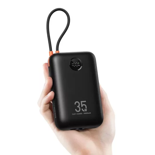 Veger K3 (W3018) powerbank PD QC3.0 35W 30000 mAh beépített Type C kábelekkel / Lightning Fekete