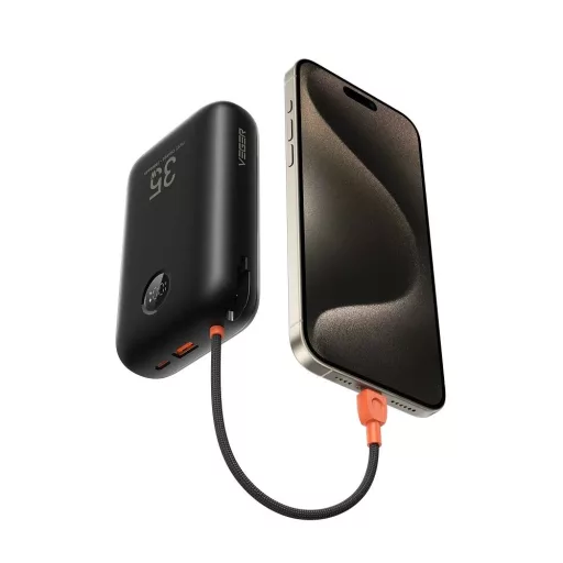 Veger K3 (W3018) powerbank PD QC3.0 35W 30000 mAh beépített Type C kábelekkel / Lightning Fekete