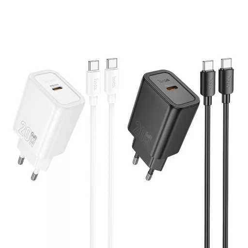 Hoco hálózati töltő USB-C QC PD 20W + USB-C – USB-C kábel N60 fekete