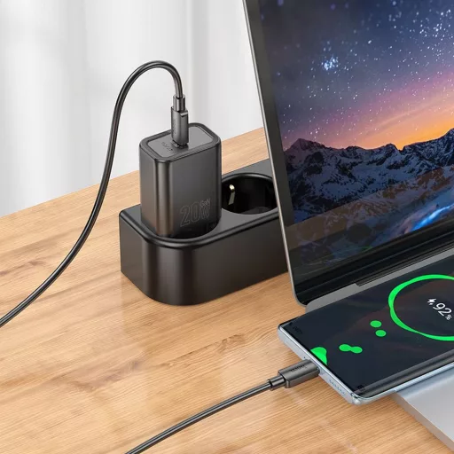 Hoco hálózati töltő USB-C QC PD 20W + USB-C – USB-C kábel N60 fekete