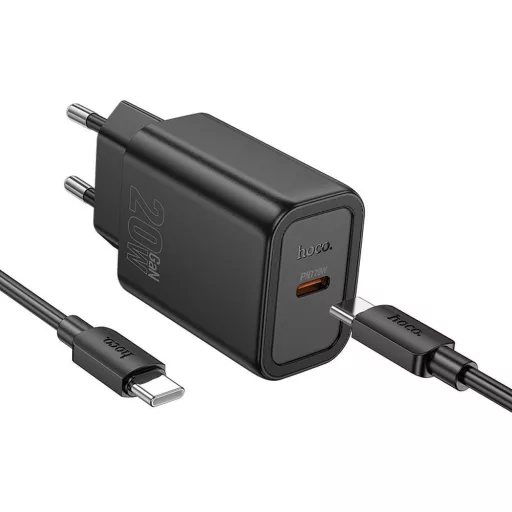 Hoco hálózati töltő USB-C QC PD 20W + USB-C – Lightning kábel N60 fekete