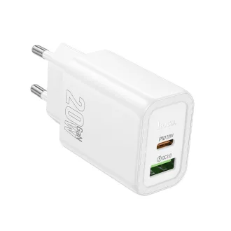   Hoco hálózati töltő USB-A + USB-C QC3.0 PD 3A 20W N61 fehér