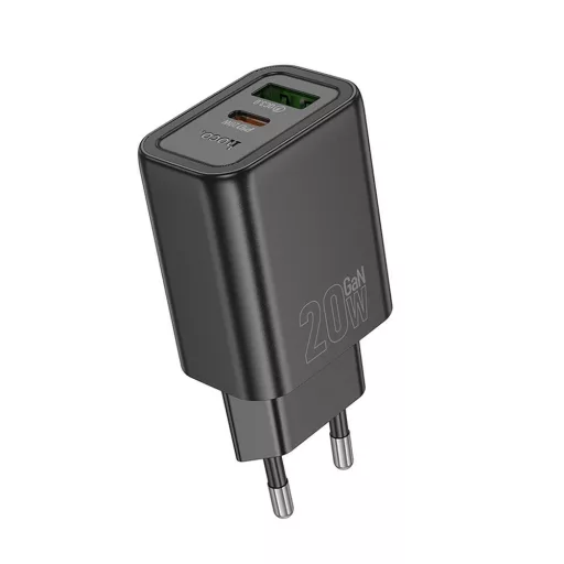 Hoco hálózati töltő USB-A + USB-C QC3.0 PD 3A 20W N61 fekete
