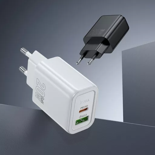 Hoco hálózati töltő USB-A + USB-C QC3.0 PD 3A 20W + USB-C – USB-C kábel N61 fekete