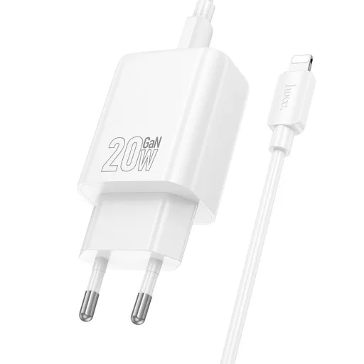 Hoco hálózati töltő USB-A + USB-C QC3.0 PD 3A 20W + USB-C – Lightning kábel N61 fehér