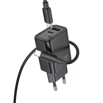   Hoco hálózati töltő USB-A + USB-C QC3.0 PD 3A 20W + USB-C – Lightning kábel N61 fekete