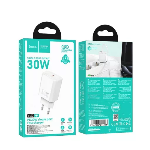 Hoco hálózati töltő USB-C QC PD 30W N62 fehér